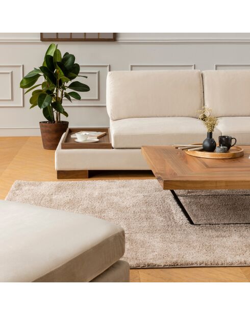 Canapé fixe d'angle droit avec pouf beige - 313x193x63 cm