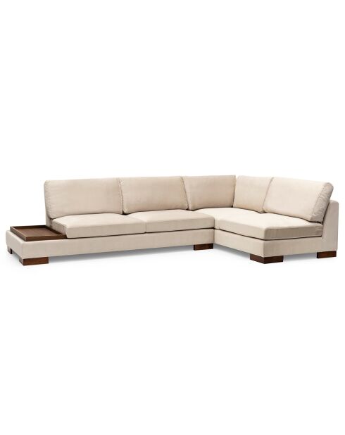 Canapé fixe d'angle droit avec pouf beige - 313x193x63 cm