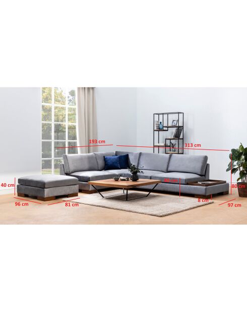 Canapé fixe d'angle gauche avec pouf gris foncé - 313x193x63 cm