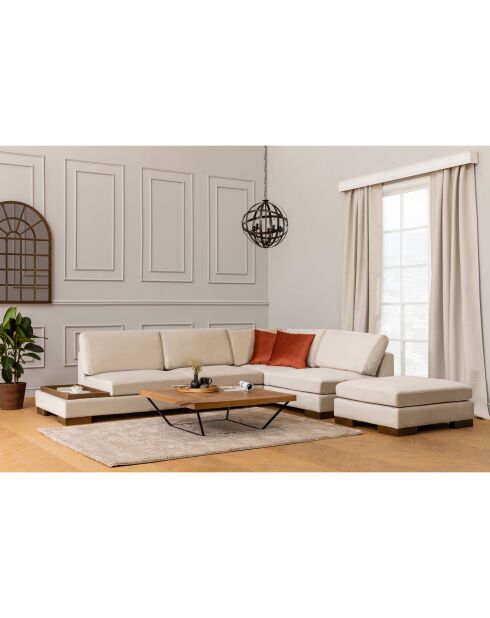 Canapé fixe d'angle droit avec pouf beige - 313x193x63 cm