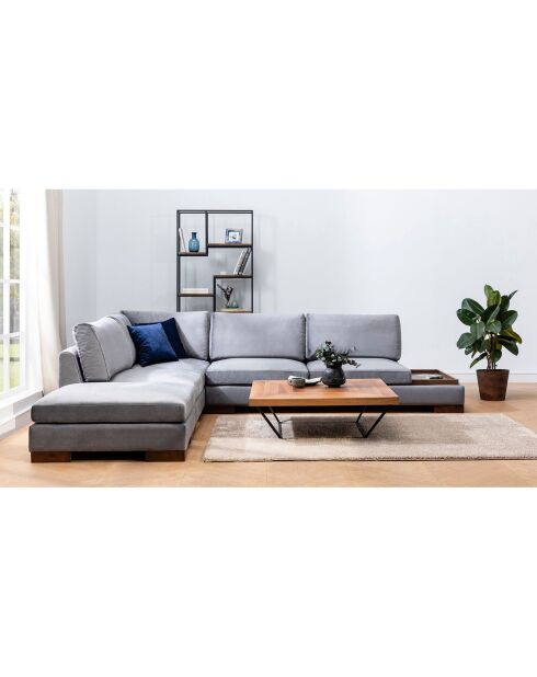 Canapé fixe d'angle gauche avec pouf gris foncé - 313x193x63 cm