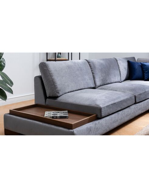Canapé fixe d'angle droit avec pouf gris foncé - 313x193x63 cm