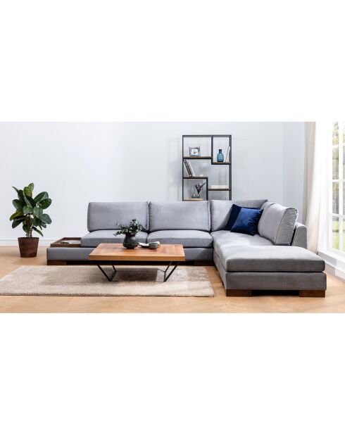 Canapé fixe d'angle droit avec pouf gris foncé - 313x193x63 cm