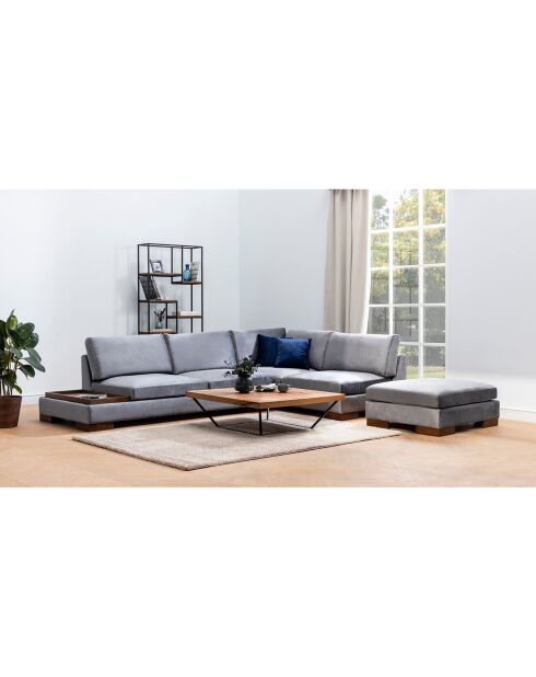 Canapé fixe d'angle droit avec pouf gris foncé - 313x193x63 cm