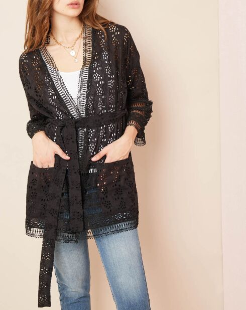 Veste en broderie anglaise noire