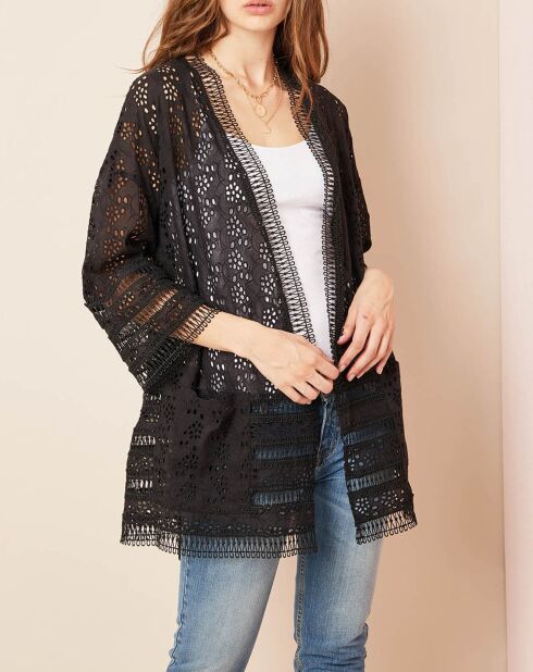Veste en broderie anglaise noire