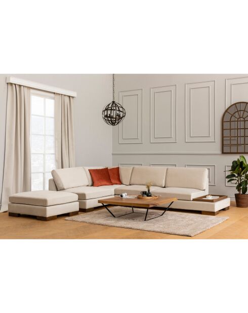 Canapé fixe d'angle gauche avec pouf beige - 313x193x63 cm