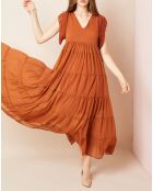 Robe longue plissée sienne