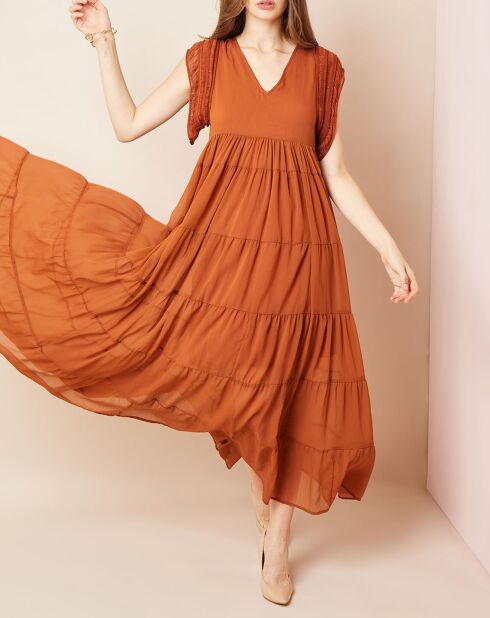 Robe longue plissée sienne