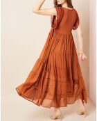 Robe longue plissée sienne