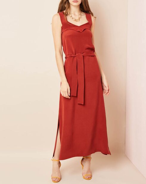 Robe longue 100% Soie brique
