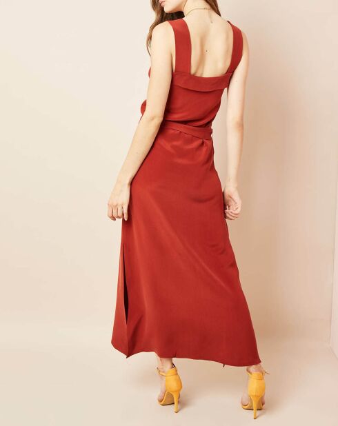 Robe longue 100% Soie brique