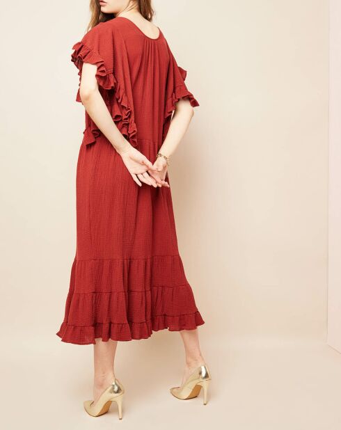 Robe longue à volants brique