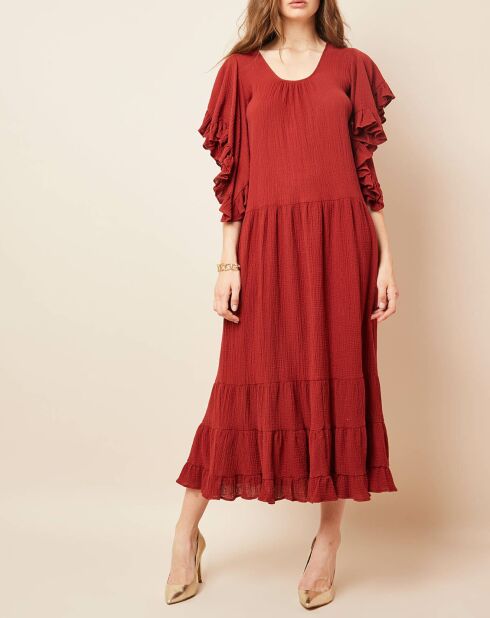 Robe longue à volants brique