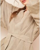 Veste ceinturée en Velours de Cuir beige