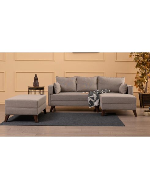 Canapé d'angle droit convertible + pouf Bella crème - 205x85x140 cm