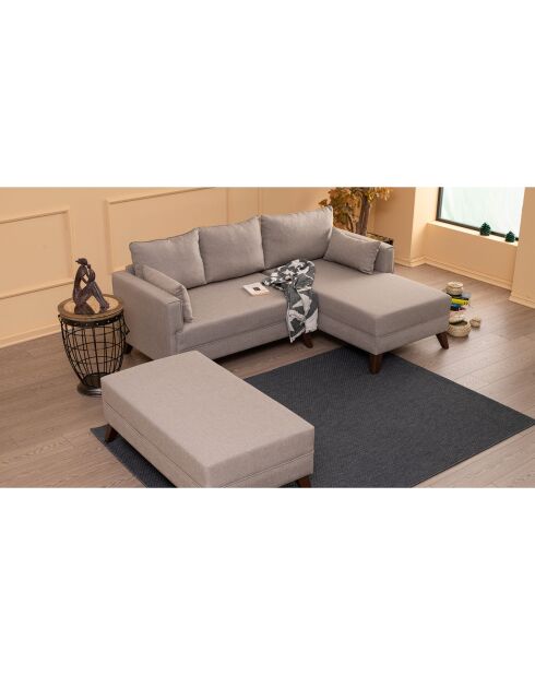 Canapé d'angle droit convertible + pouf Bella crème - 205x85x140 cm