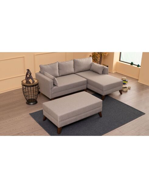 Canapé d'angle droit convertible + pouf Bella crème - 205x85x140 cm