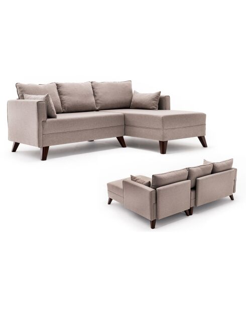 Canapé d'angle droit convertible + pouf Bella crème - 205x85x140 cm