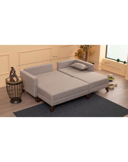 Canapé d'angle droit convertible + pouf Bella crème - 205x85x140 cm
