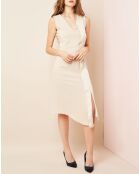 Robe courte asymétrique fendue beige