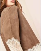 Veste en Cuir & Dentelle  taupe/crème