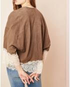 Veste en Cuir & Dentelle  taupe/crème