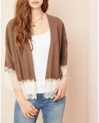 Veste en Cuir & Dentelle  taupe/crème