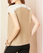 Top à broderie fleurie beige