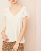 Top à broderie fleurie crème