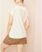 Top à broderie fleurie crème