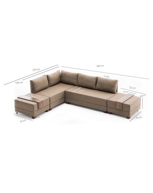 Canapé d'angle gauche convertible Fly  marron - 210x80x280 cm