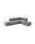 Canapé d'angle droit convertible Fly gris - 210x80x280 cm