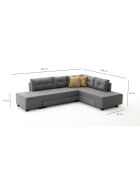 Canapé d'angle droit convertible Manama gris - 280x85x206 cm