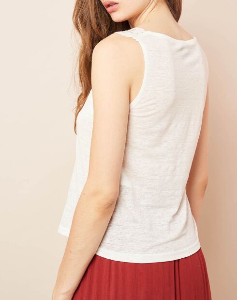 Cremefarbenes besticktes Top aus 100% Leinen