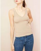 Top côtelé beige