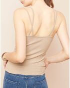 Top côtelé beige