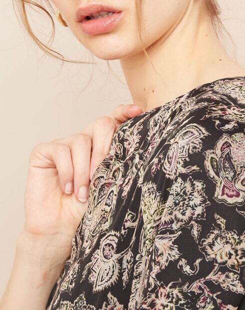 Veste zippée imprimée noir/rose poudré