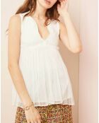 Top à broderie fleurie blanc