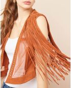 Veste en Cuir à franges sienne