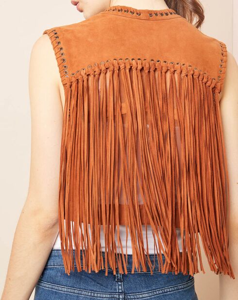 Veste en Cuir à franges sienne