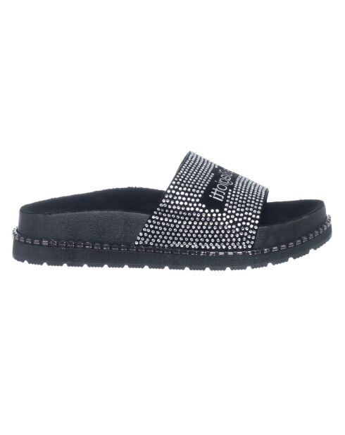 Mules en Cuir végétal avec strass Lorna noires