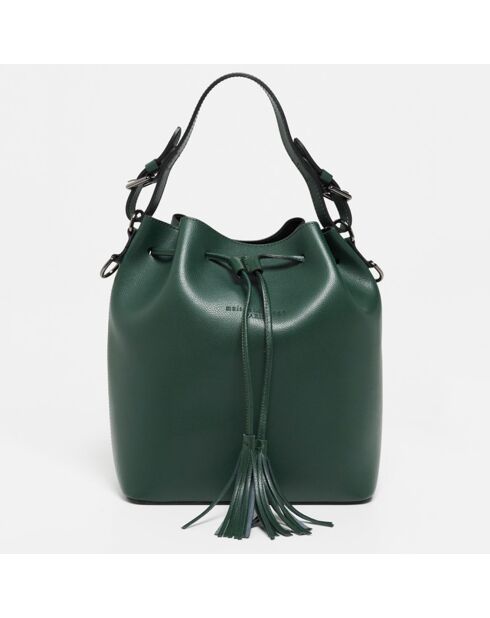 Sac seau en Cuir Jila vert bouteille - 26x13x29 cm