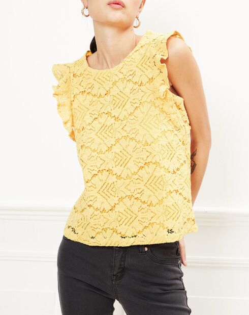 Top Halbou en dentelle jaune