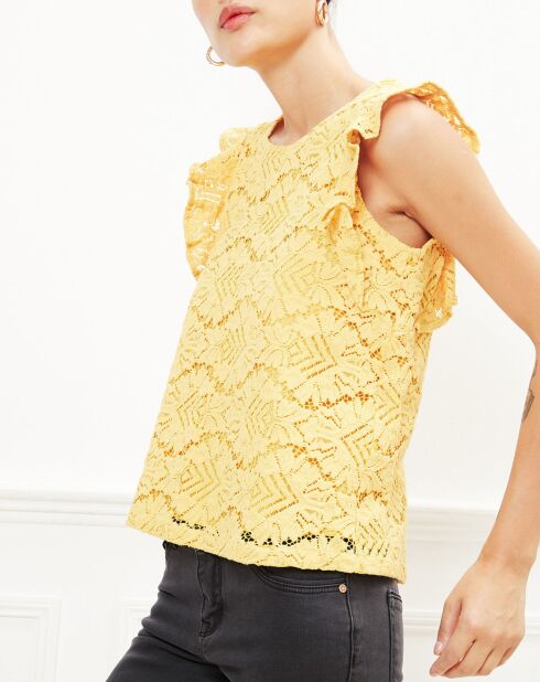 Top Halbou en dentelle jaune