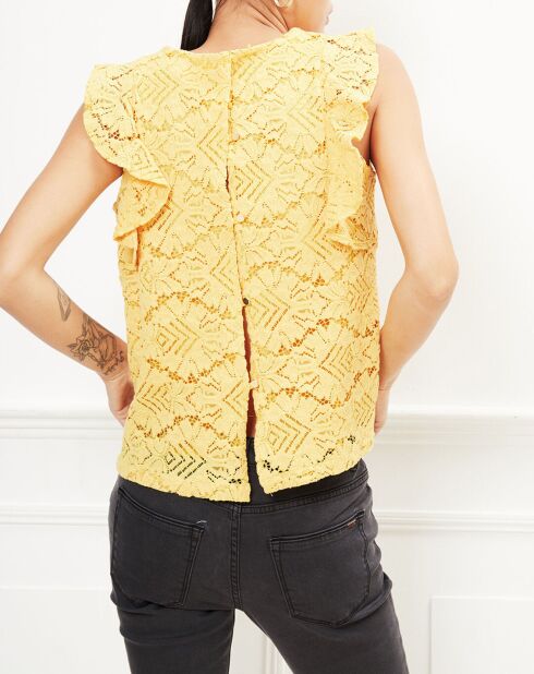 Top Halbou en dentelle jaune