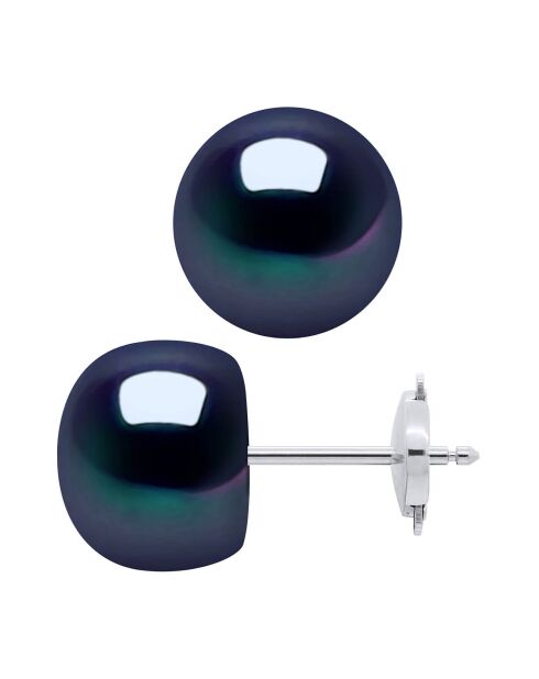 Prestige oorbellen in witgoud en zoetwaterparels met zwarte tahiti-knopen