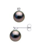 Ohrringe aus Weißgold, 0,04 ct Diamanten und runde Tahitiperlen