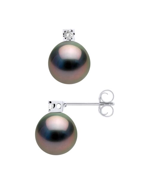 Ohrringe aus Weißgold, 0,04 ct Diamanten und runde Tahitiperlen