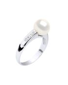 Schmuckring aus Weißgold, 0,06 ct Diamanten und natürliche weiße runde Süßwasserperle